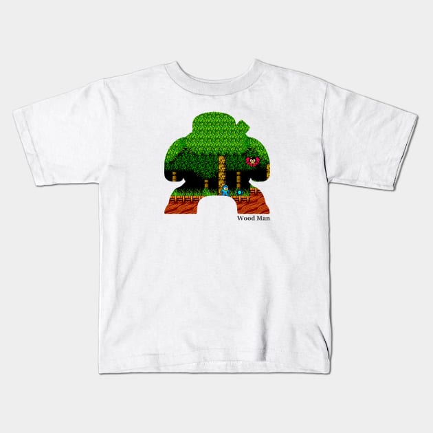 Wood Man Silhouette - Mega Man 2 Kids T-Shirt by Desperado902